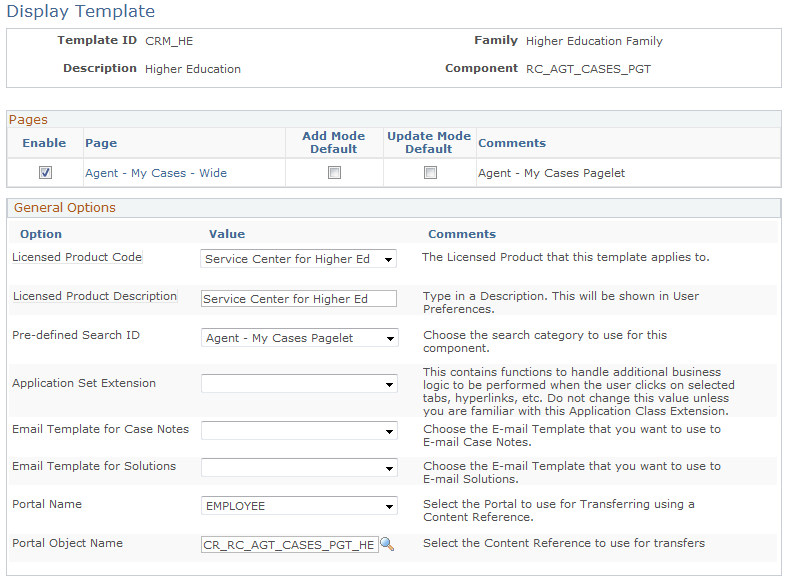 Display Template page