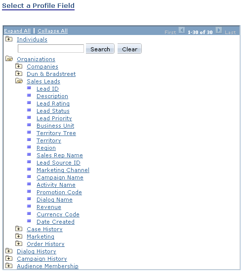 Sales Leads profile fields