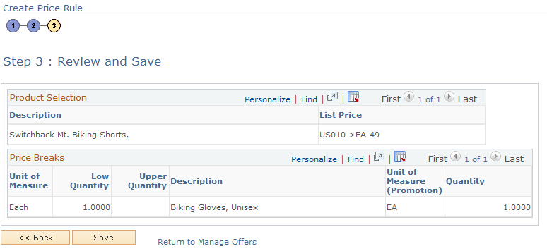 Create Price Rule - Review and Save page