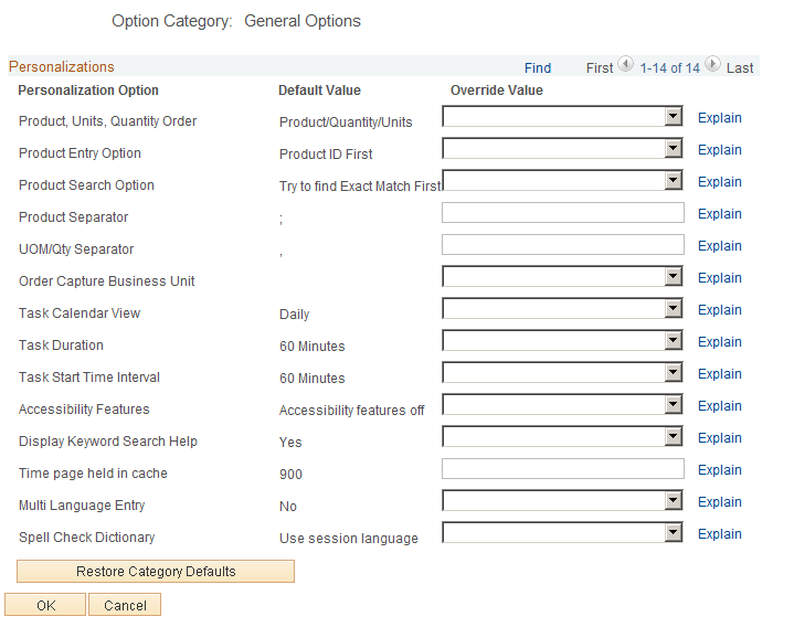 Option Category: General Options page