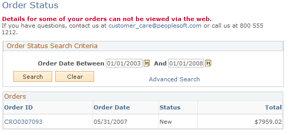 Order Status page