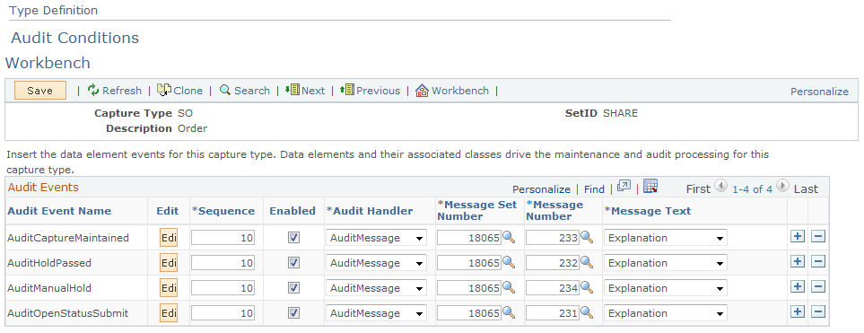 Type Definition - Audit Conditions Workbench page