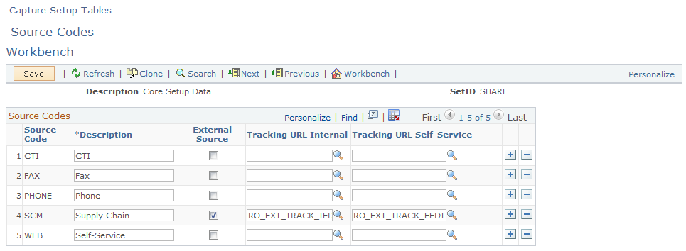 Capture Setup Tables - Source Codes Workbench page