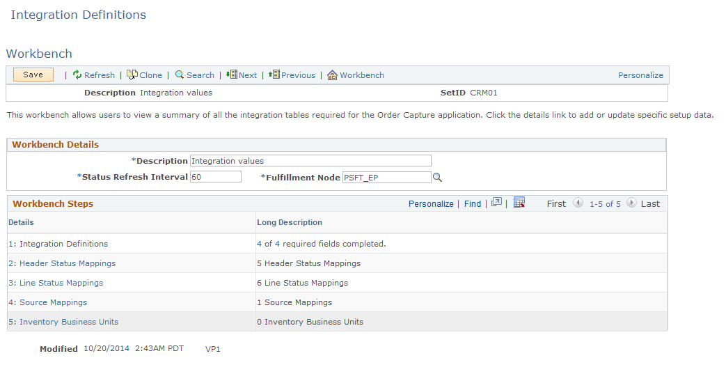 Integration Definitions Workbench page