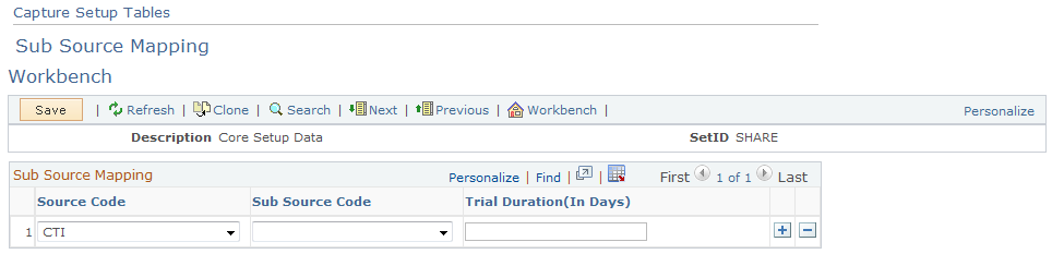 Capture Setup Tables - Sub Source Mapping Workbench page