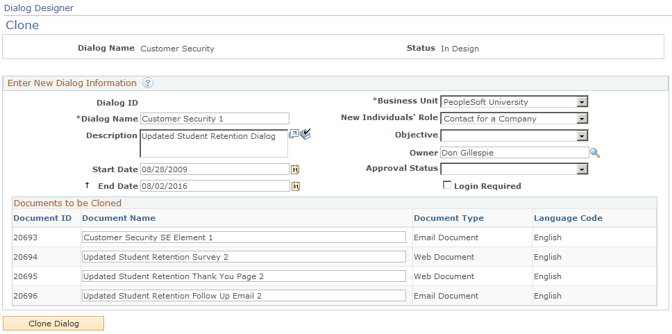 Dialog Designer - Clone page