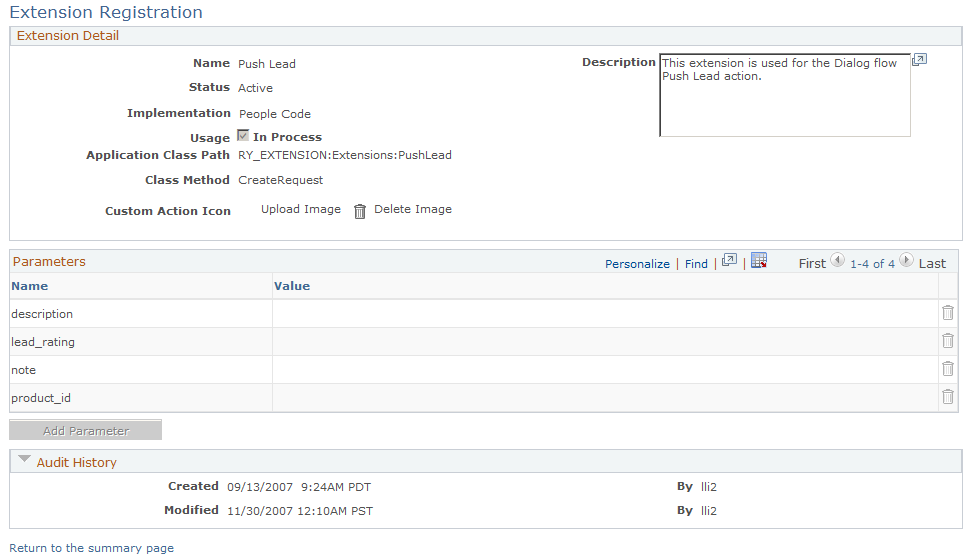 Extension Registration - PeopleCode function