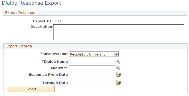 Dialog Response Export page