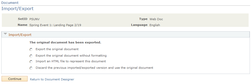 Import/Export page