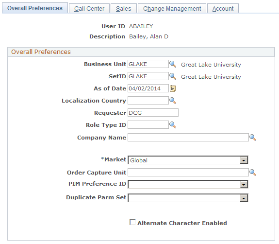 Overall Preferences page