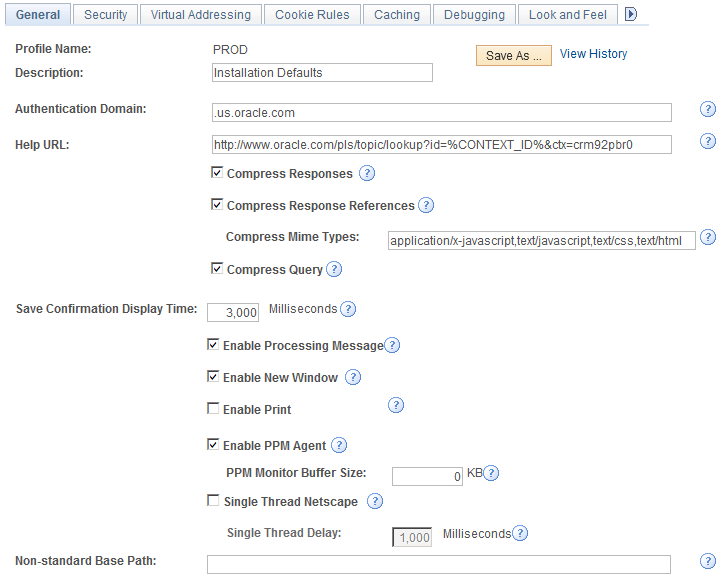 Web Profile Configuration page (1 of 2)