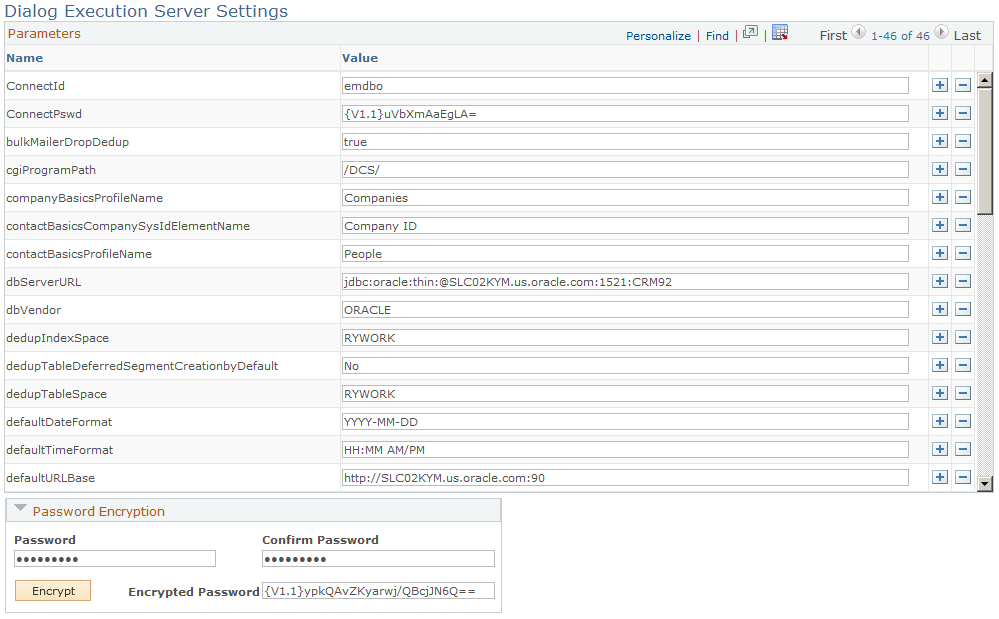 Dialog Execution Server Settings page