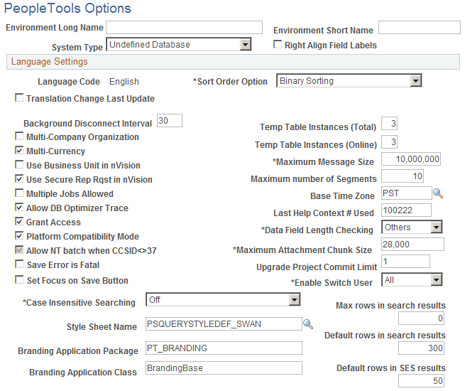 PeopleTools Options page (1 of 2)