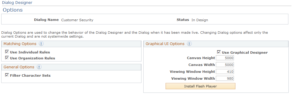 Dialog Designer - Options page