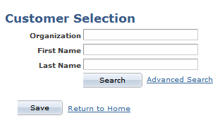 Customer Selection page