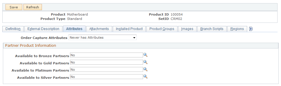 Product Definition - Attributes page