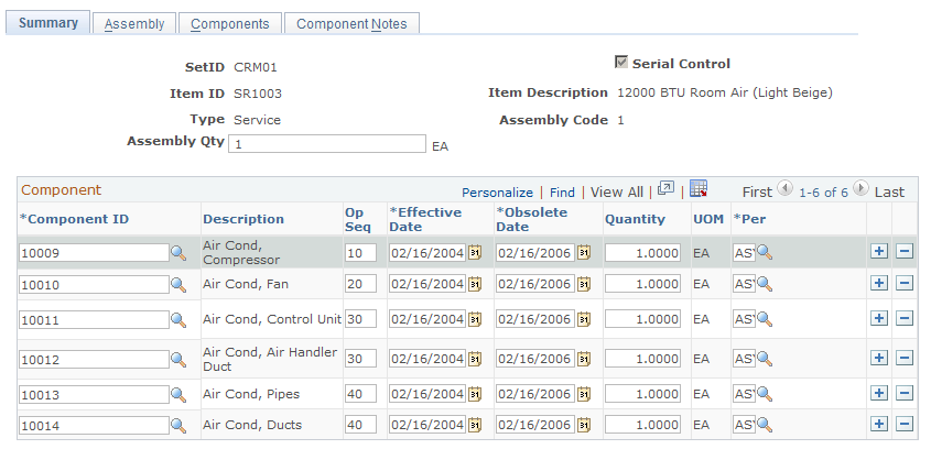 Assemblies - Summary page