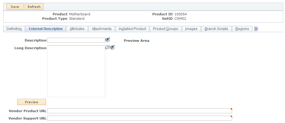 Product Definition - External Description page