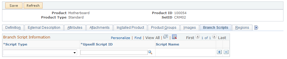 Product Definition - Branch Scripts page