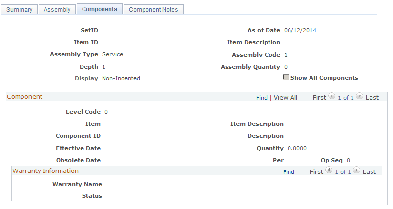 Review Assemblies - Components page