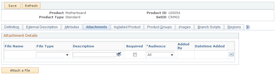 Product Definition - Attachments page