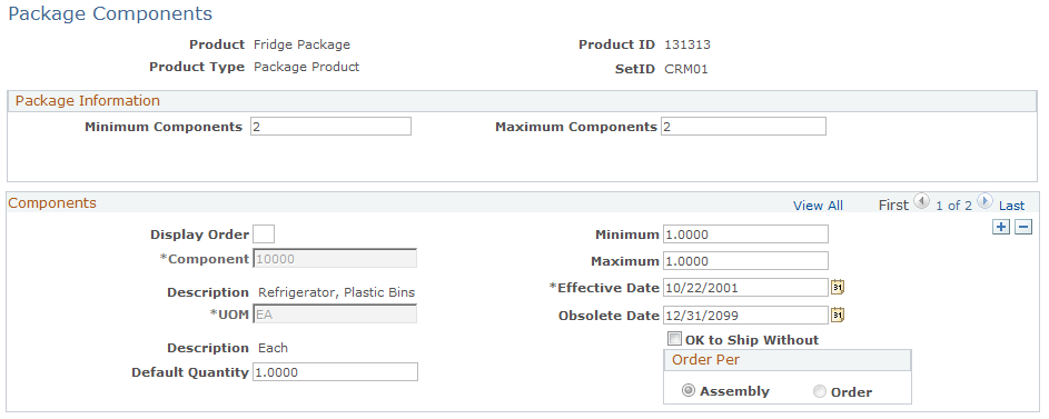 Package Components page (1 of 2)