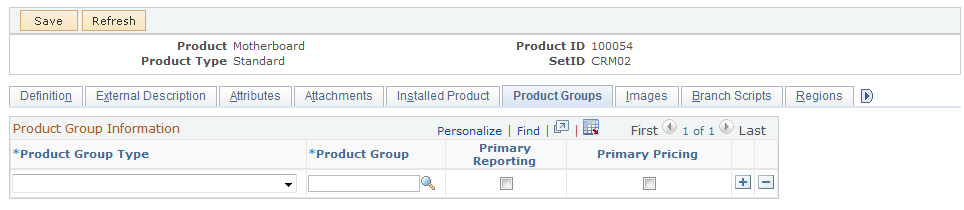 Product Definition - Product Groups page