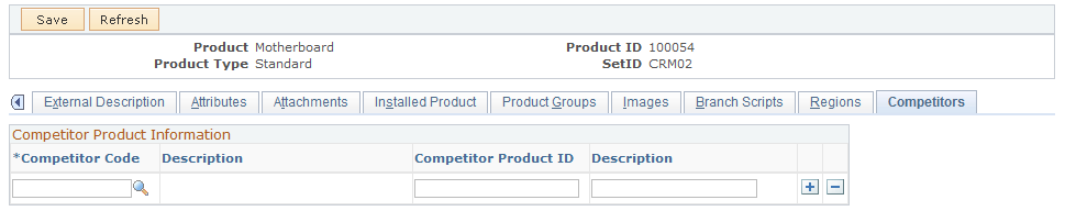 Product Definition - Competitors page