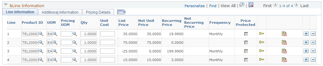 Line Information: Line Information section of the Simulator page