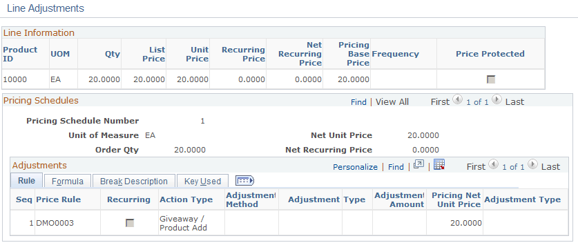 Line Adjustments page