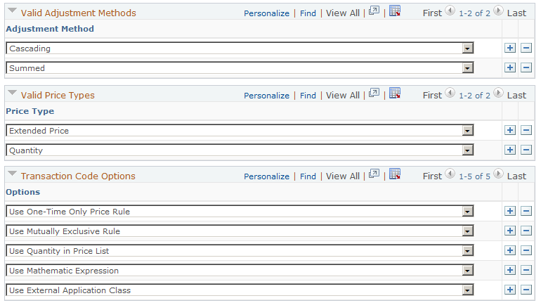 Price Transaction Code page (2 of 2)