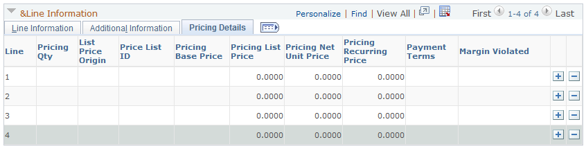 Line Information: Pricing Details section of the Simulator page