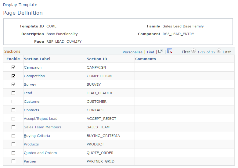 Display Template - Page Definition page (1 of 2)