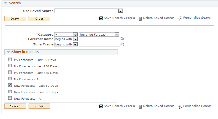 Search for an Existing Forecast page (2 of 2)