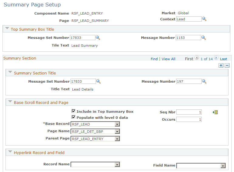 Summary Page Setup page (1 of 2)