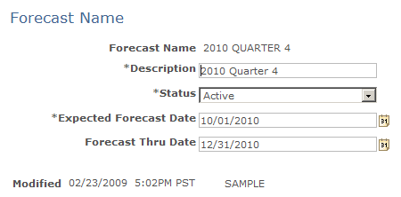 Forecast Name page