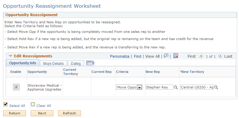 Opportunity Reassignment Worksheet page