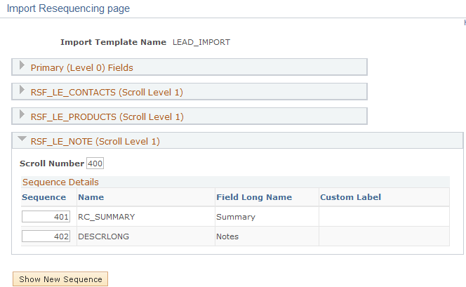 Import Resequencing page - Resequence Import Template page