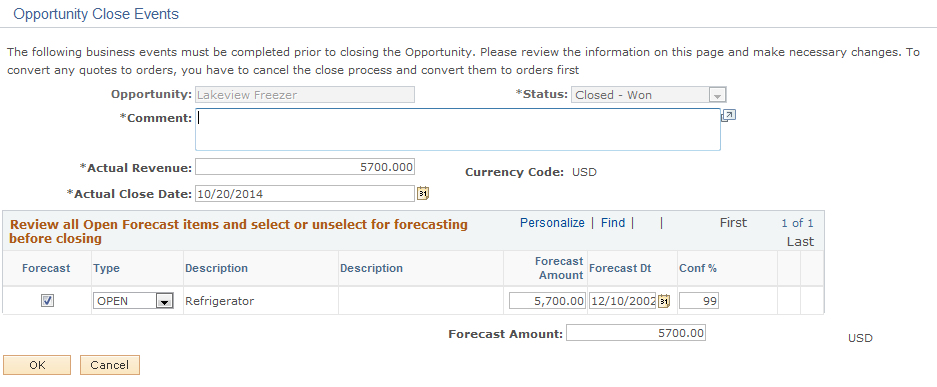 Opportunity Close Events page