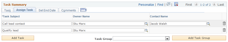 Lead - Tasks page: Assign Task tab