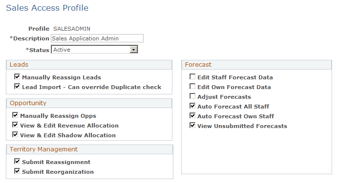 Sales Access Profile page