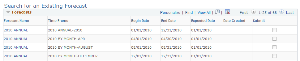 Search for an Existing Forecast page (1 of 2)