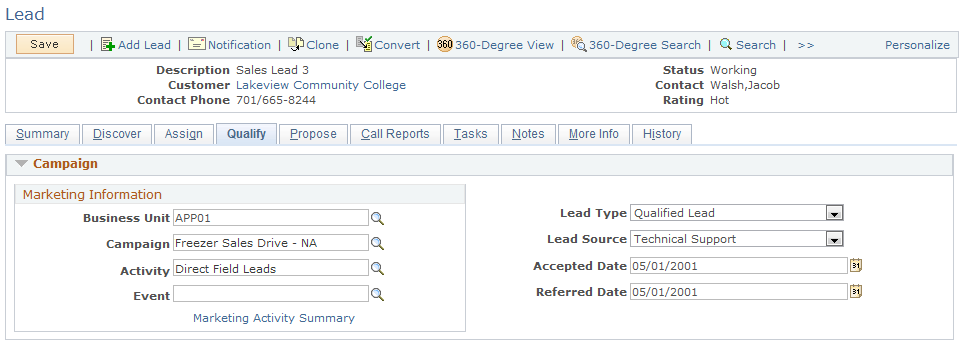 Lead - Qualify page (1 of 2)