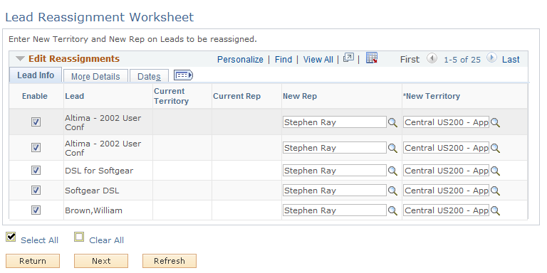 Lead Reassignment Worksheet page