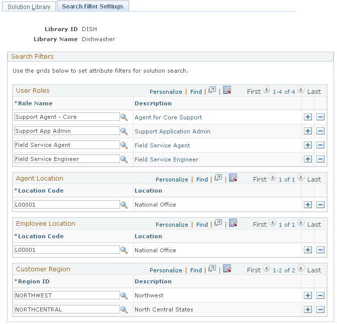 Security Filter Settings page