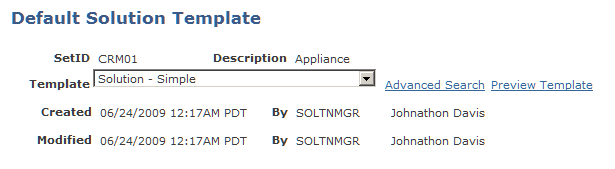 Default Solution Template page