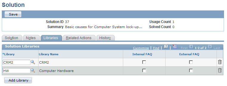 Solution - Libraries page