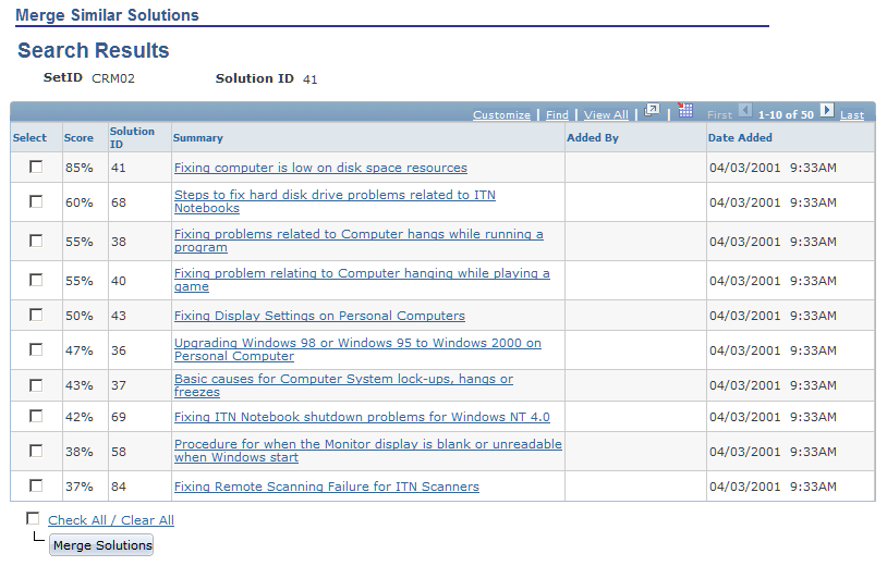 Merge Similar Solutions - Search Results page