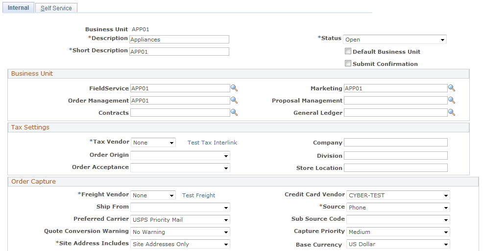 Order Capture Definition - Internal page (1 of 3)