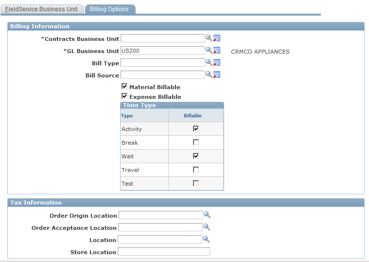 Billing Options page